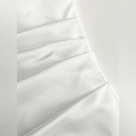 Cider - Solid Satin Asymmetrical Ruched Midi Dress - size large - Picture 2 of 9